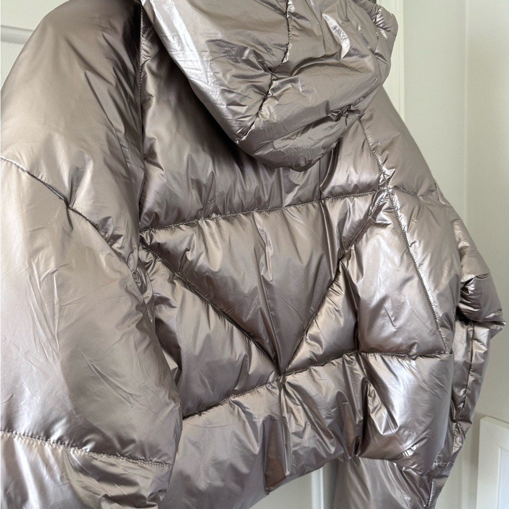 Metallic Taupe Puffer Jacket with Hood - Picture 4 of 4
